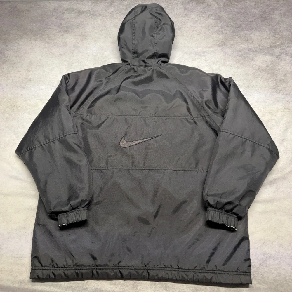 Vintage Nike Big Swoosh Retro Hooded Windbreaker Jacket Black Y2K Baggy Youth XL